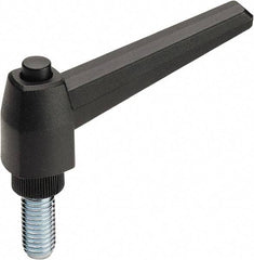 Elesa - 1/2-13, Glass Fiber Reinforced Technopolymer Adjustable Clamping Handle - 2" Stud Length, 3.62" OAL, 2.13" High - USA Tool & Supply