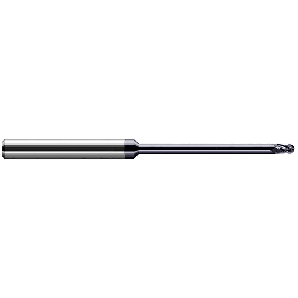 Ball End Mill: 0.0787″ Dia, 0.1181″ LOC, 4 Flute, Solid Carbide 63 mm OAL, 4 mm Shank Dia, 37 ° Helix, AlTiN Coated, Single End