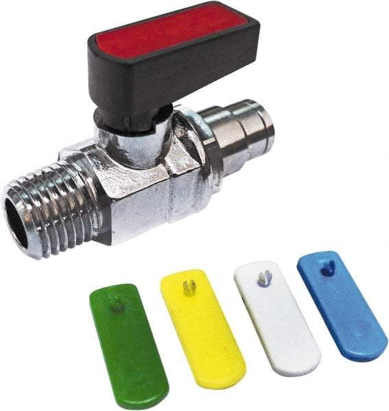 Value Collection - 1/4" Pipe, Brass Miniature Ball Valve - Inline - Two Way Flow, MNPT x Push-to-Connect Ends, Wedge Handle, 250 WOG - USA Tool & Supply