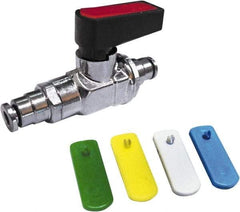 Value Collection - 3/8" Pipe, Brass Miniature Ball Valve - Inline - One Way Flow, Push-to-Connect x Push-to-Connect Ends, Wedge Handle, 250 WOG - USA Tool & Supply