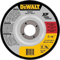 DeWALT - 24 Grit, 9" Wheel Diam, Type 27 Depressed Center Wheel - Coarse/Medium Grade, Ceramic, N Hardness, 6,600 Max RPM - USA Tool & Supply