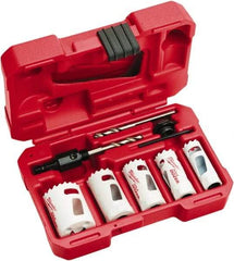 Milwaukee Tool - 9 Piece, 3/4" to 1-1/2" Saw Diam, Hole Saw Kit - Bi-Metal, Toothed Edge, Includes 5 Hole Saws - USA Tool & Supply