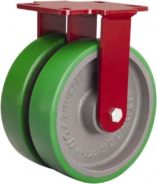 Hamilton - 8" Diam x 2" Wide x 9-3/4" OAH Top Plate Mount Rigid Caster - Polyurethane Mold onto Cast Iron Center, 3,000 Lb Capacity, Sealed Precision Ball Bearing, 4-1/2 x 6-1/2" Plate - USA Tool & Supply