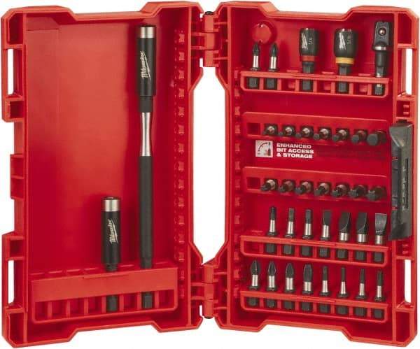 Milwaukee Tool - 36 Piece, Bit Set - 5/64 to 1/4" Hex, Phillips, Slotted, Torx, Square Point - USA Tool & Supply