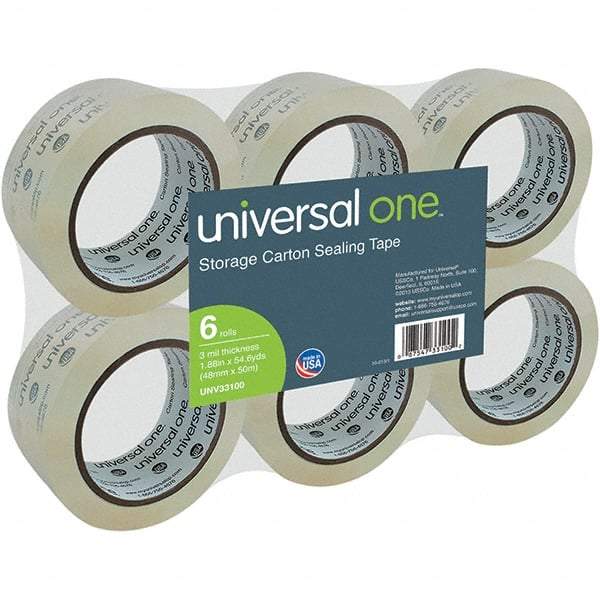 Universal One - 48mm Wide x 3mm Thick x 50m Long, 33100 Box Sealing & Label Protection Tape - Clear - USA Tool & Supply