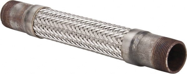 Made in USA - 12" OAL, 1-1/4" ID, 450 Max psi, Flexible Metal Hose Assembly - USA Tool & Supply