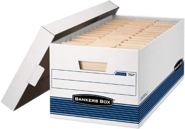 BANKERS BOX - 1 Compartment, 12 Inch Wide x 24 Inch Deep x 10 Inch High, File Storage Box - 1 Ply Side, 2 Ply Bottom, 2 Ply End, White and Blue - USA Tool & Supply