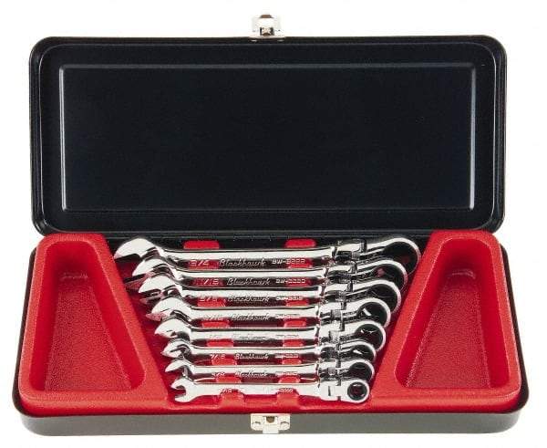 Blackhawk by Proto - 8 Piece, 5/16" to 3/4", Combination Wrench Set - Inch Measurement Standard, Full Polish Finish, Comes in Metal Case - USA Tool & Supply