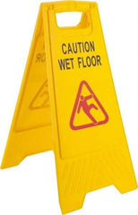 PRO-SOURCE - Caution - Wet Floor, 12" Wide x 24" High, Plastic Floor Sign - A-Frame, Red & Black on Yellow, For Accident Prevention - USA Tool & Supply