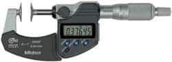 Mitutoyo - 0 to 1 Inch, Ratchet Thimble, IP65 Water Resistance, Electronic Disc Micrometer - Digital Counter, 0.0002 Inch Accuracy, 0.787 Inch Disc, 6.3mm Spindle, 0.00005 Inch Resolution, NIST - USA Tool & Supply