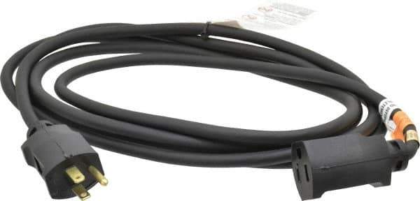 Southwire - 10', 16/3 Gauge/Conductors, Black Outdoor Extension Cord - 1 Receptacle, 13 Amps, UL SJEOW, NEMA 5-15P, 5-15R - USA Tool & Supply