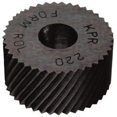 Made in USA - 1-1/4" Diam, 80° Tooth Angle, Standard (Shape), Form Type High Speed Steel Right-Hand Diagonal Knurl Wheel - 1/2" Face Width, 1/2" Hole, 64 Diametral Pitch, 30° Helix, Bright Finish, Series PH - Exact Industrial Supply