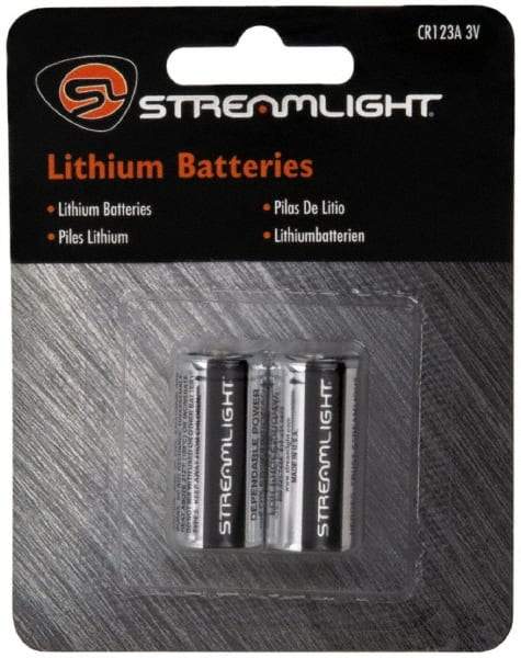 Streamlight - Size CR123A, Lithium, 2 Pack, Standard Battery - 3 Volts - USA Tool & Supply