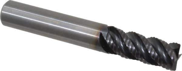 Kennametal - 3/8" Diam, 7/8" LOC, 4 Flute Solid Carbide 0.03" Corner Radius Roughing End Mill - AlTiN Finish, 2-1/2" OAL, 3/8" Shank Diam, Single End, Centercutting, 40° Helix - USA Tool & Supply