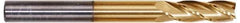 Hertel - 1", 2-1/4" LOC, 1" Shank Diam, 5" OAL, 4 Flute, Solid Carbide Square End Mill - Single End, TiN Finish, Spiral Flute, 30° Helix, Centercutting, Right Hand Cut - USA Tool & Supply