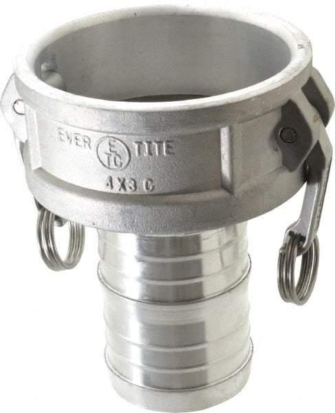 EVER-TITE Coupling Products - 4" Aluminum Cam & Groove Suction & Discharge Hose Female Coupler Hose Shank - Part C, 100 Max psi - USA Tool & Supply