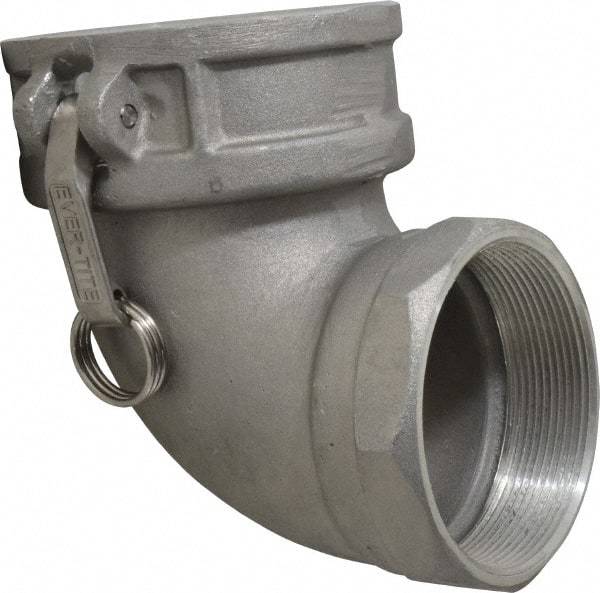 EVER-TITE Coupling Products - 4" Aluminum Cam & Groove Suction & Discharge Hose Female Coupler Female NPT Thread, 90° - Part D, 4" Thread, 100 Max psi - USA Tool & Supply