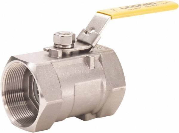 Legend Valve - 1/8" Pipe, Standard Port, Stainless Steel Standard Ball Valve - 1 Piece, FNPT x FNPT Ends, Lever Handle, 800 WOG, 150 WSP - USA Tool & Supply