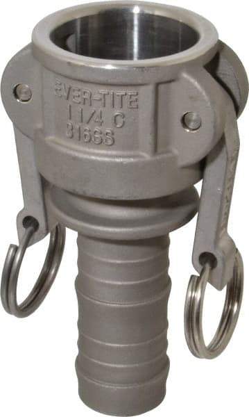 EVER-TITE Coupling Products - 1-1/4" Stainless Steel Cam & Groove Suction & Discharge Hose Female Coupler Hose Shank - Part C, 250 Max psi - USA Tool & Supply