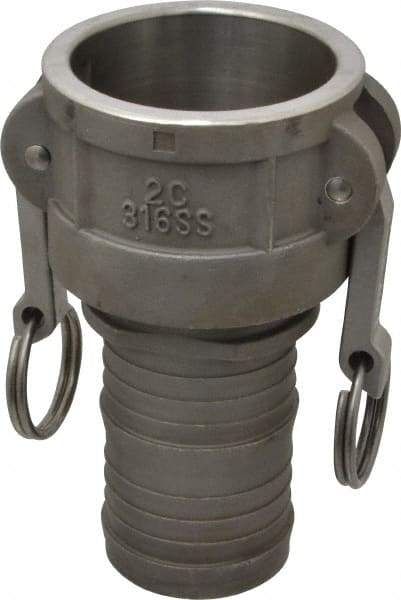 EVER-TITE Coupling Products - 2" Stainless Steel Cam & Groove Suction & Discharge Hose Female Coupler Hose Shank - Part C, 250 Max psi - USA Tool & Supply