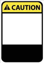 NMC - Accident Prevention Label, Header: CAUTION - Legend: CAUTION, English, Black, Yellow & White, 5" Long x 3" High, Sign Muscle Finish - USA Tool & Supply