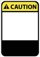 NMC - Accident Prevention Label, Header: CAUTION - Legend: CAUTION, English, Black, Yellow & White, 5" Long x 3" High, Sign Muscle Finish - USA Tool & Supply