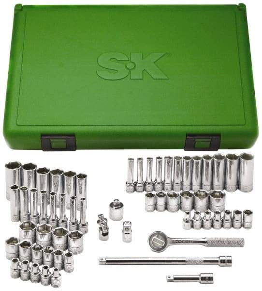 SK - 60 Piece 1/4" Drive Deep Well Socket Set - 6 Points, 1/8" to 5/8" (4mm to 16mm) Range, Inch/Metric Measurement Standard - USA Tool & Supply