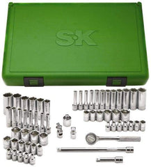 SK - 60 Piece 1/4" Drive Deep Well Socket Set - 6 Points, 1/8" to 5/8" (4mm to 16mm) Range, Inch/Metric Measurement Standard - USA Tool & Supply