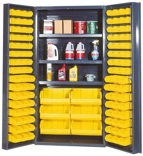 Quantum Storage - 3 Shelf 102 Bin Storage Cabinet - Steel, 36" Wide x 24" Deep x 72" High, Gray - USA Tool & Supply