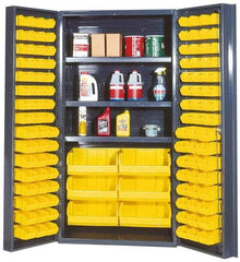 Quantum Storage - 3 Shelf 102 Bin Storage Cabinet - Steel, 36" Wide x 24" Deep x 72" High, Gray - USA Tool & Supply