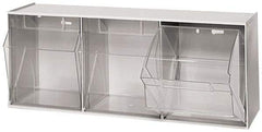 Quantum Storage - 23-5/8" Wide x 9-1/2" High x 7-3/4" Deep, Small Parts Tip Out Stacking Bin Organizer - Polystyrene Frame, 3 Compartments, 7-3/8" Wide x 8-5/8" High x 5-7/8" Deep Bin - USA Tool & Supply