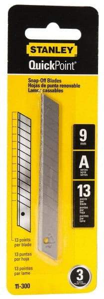 Stanley - 3 Piece Steel Utility Knife Blade - 3-1/2" OAL, 0.017" Blade Thickness - USA Tool & Supply