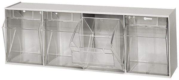 Quantum Storage - 23-5/8" Wide x 8-1/8" High x 6-5/8" Deep, Small Parts Tip Out Stacking Bin Organizer - Polystyrene Frame, 4 Compartments, 5-5/8" Wide x 7-1/2" High x 5" Deep Bin - USA Tool & Supply