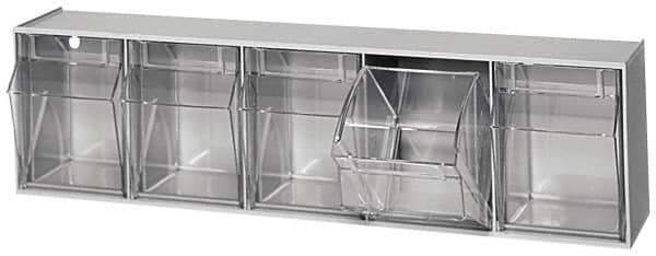 Quantum Storage - 23-5/8" Wide x 6-1/2" High x 5-1/4" Deep, Small Parts Tip Out Stacking Bin Organizer - Polystyrene Frame, 5 Compartments, 4-1/4" Wide x 5-3/4" High x 3-3/4" Deep Bin - USA Tool & Supply