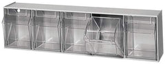 Quantum Storage - 23-5/8" Wide x 6-1/2" High x 5-1/4" Deep, Small Parts Tip Out Stacking Bin Organizer - Polystyrene Frame, 5 Compartments, 4-1/4" Wide x 5-3/4" High x 3-3/4" Deep Bin - USA Tool & Supply