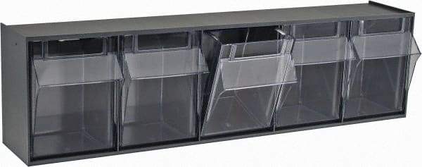 Quantum Storage - 23-5/8" Wide x 6-1/2" High x 5-1/4" Deep, Small Parts Tip Out Stacking Bin Organizer - Polystyrene Frame, 5 Compartments, 4-1/4" Wide x 5-3/4" High x 3-3/4" Deep Bin - USA Tool & Supply