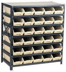 Quantum Storage - 2,100 Lb Capacity, 18" Deep x 36" Wide x 39" High, Steel Floor Rack - 1 Side, 30 Ivory Polyethylene/Polypropylene Bins - USA Tool & Supply