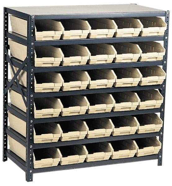 Quantum Storage - 2,100 Lb Capacity, 18" Deep x 36" Wide x 39" High, Steel Floor Rack - 1 Side, 30 Green Polyethylene/Polypropylene Bins - USA Tool & Supply
