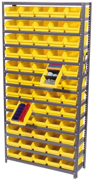 Quantum Storage - 4,200 Lb Capacity, 12" Deep x 36" Wide x 75" High, Steel Floor Rack - 1 Side, 36 Green Polyethylene/Polypropylene Bins - USA Tool & Supply