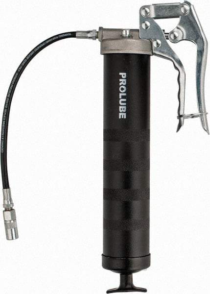 PRO-LUBE - 5,000 Max psi, Flexible Pistol Grease Gun - 14 oz (Cartridge) Capacity, 1/8 Thread Outlet, 40 Strokes per 0.07 oz, Bulk, Cartridge & Suction Fill, Includes 4 Jaw Coupler with Ball Check - USA Tool & Supply