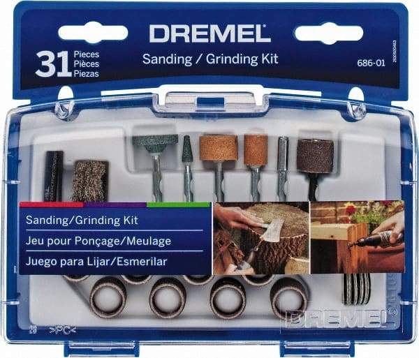 Dremel - 31 Piece Dressing Stones, Drum Sander, Grinding Stones, Sander Bands & Sanding Discs - Set Includes Dressing Stones, Drum Sander, Grinding Stones, Sander Bands & Sanding Discs - USA Tool & Supply