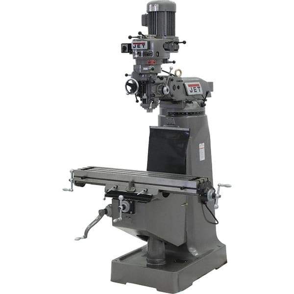 Jet - 9" Table Width x 42" Table Length, Step Pulley Control, 3 Phase Knee Milling Machine - R8 Spindle Taper, 2 hp - USA Tool & Supply