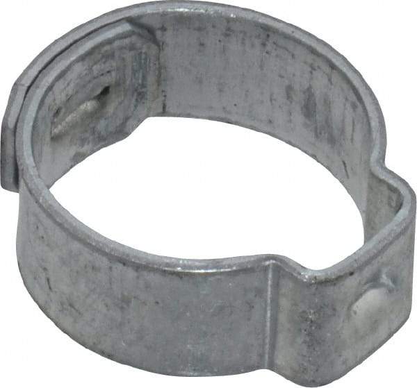 Oetiker - 12.6 to 14.5mm, Zinc-Plated 1-Ear Clamp - 9/16" Noml Size, 6mm Inner Width, 7mm Wide x 0.75mm Thick, Carbon Steel - USA Tool & Supply