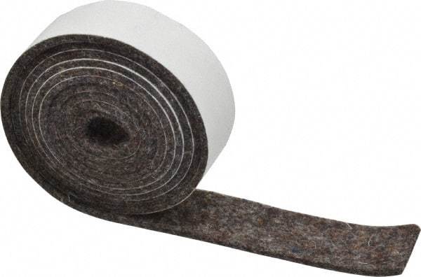 Made in USA - 1/8 Inch Thick x 1 Inch Wide x 5 Ft. Long, Felt Stripping - Gray, Adhesive Backing - USA Tool & Supply