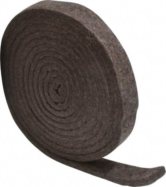 Made in USA - 1/4 Inch Thick x 1 Inch Wide x 10 Ft. Long, Felt Stripping - Gray, Plain Backing - USA Tool & Supply