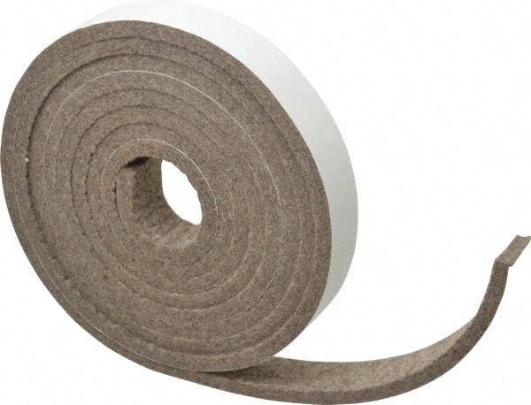 Made in USA - 1/4 Inch Thick x 1 Inch Wide x 10 Ft. Long, Felt Stripping - Gray, Adhesive Backing - USA Tool & Supply