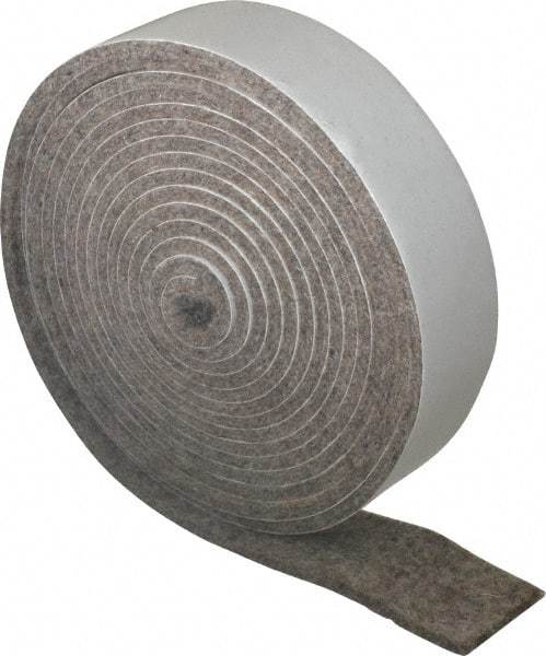 Made in USA - 1/8 Inch Thick x 1 Inch Wide x 10 Ft. Long, Felt Stripping - Gray, Adhesive Backing - USA Tool & Supply