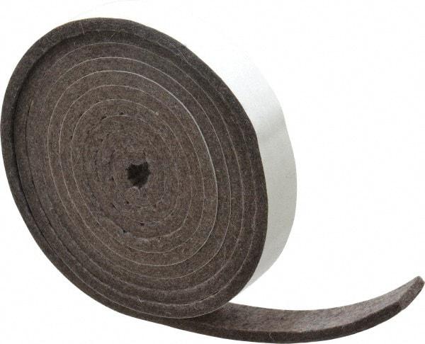 Made in USA - 1/4 Inch Thick x 1 Inch Wide x 10 Ft. Long, Felt Stripping - Gray, Adhesive Backing - USA Tool & Supply