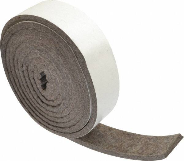 Made in USA - 1/4 Inch Thick x 1-1/2 Inch Wide x 10 Ft. Long, Felt Stripping - Gray, Adhesive Backing - USA Tool & Supply