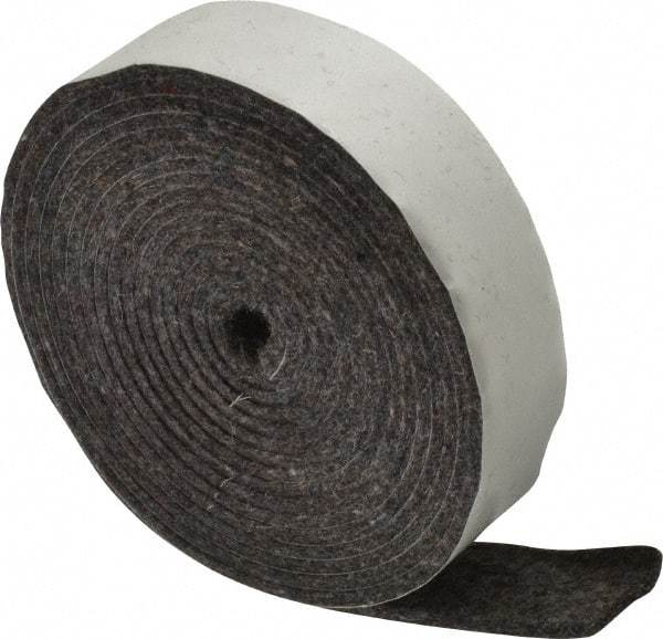 Made in USA - 1/8 Inch Thick x 1 Inch Wide x 10 Ft. Long, Felt Stripping - Gray, Adhesive Backing - USA Tool & Supply